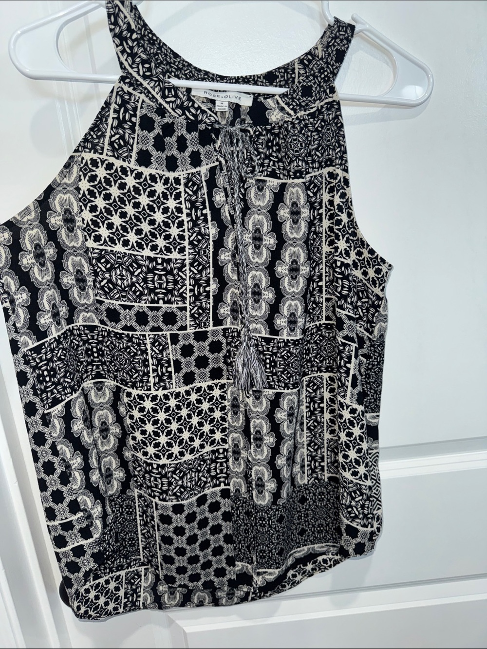 Rose & Olive Black and Cream Patchwork Sleeveless Top